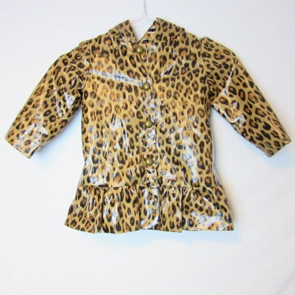 Gap Rain Jacket Cheetah Print Toddler Girls 2 Button Up Hooded Lined Winter - Picture 1 of 7